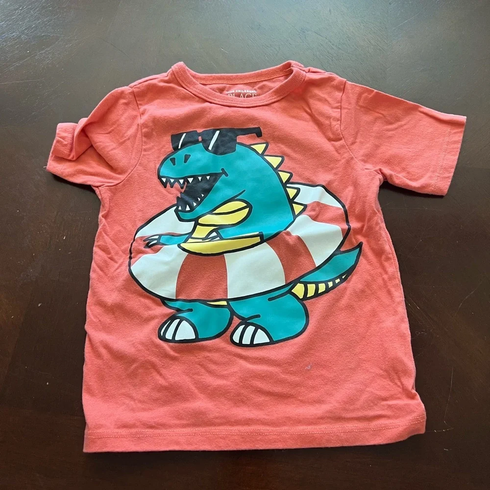 The Children's Place Orange and Green Short Sleeve dinosaur Tee